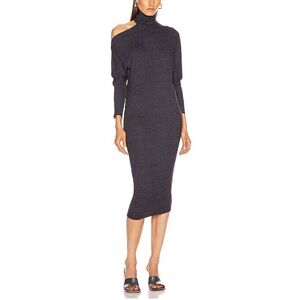 Enza Costa Heather Rib Exposed Shoulder Mock Midi Dress Gray Small